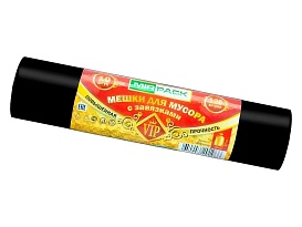 Мешки для мусора 120 л, с завязками, черные, в рулоне 10 шт., ПНД, 15 мкм, 800х750 мм, VIP, Z12010black в Октябрьском