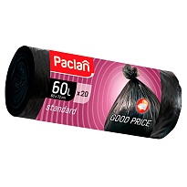 Мешки для мусора 60 л, черные, в рулоне 20 шт., ПНД, 7,4 мкм, 720х600 мм, PACLAN, 600820 в Октябрьском