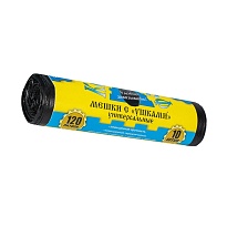 Мешки для мусора 120 л, с ушками, черные, в рулоне 10 шт., ПНД, 13 мкм, 1050х680 мм, Крепакоф, 4607075710436 в Октябрьском