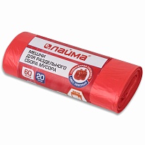 Мешки для мусора 60 л, красный, в рулоне 20 шт., ПНД, 10 мкм, 680х580 мм, LAIMA, 606702 в Октябрьском