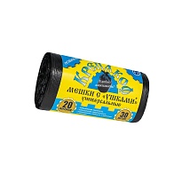 Мешки для мусора 20 л, с ушками, черные, в рулоне 30 шт., ПНД, 10 мкм, 550х440 мм, Крепакоф, 4607075710405 в Октябрьском