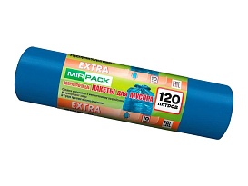 Мешки для мусора 120 л, синие, в рулоне 10 шт., ПНД, 14 мкм, 1100х700 мм, EXTRA, ex1201802 в Октябрьском