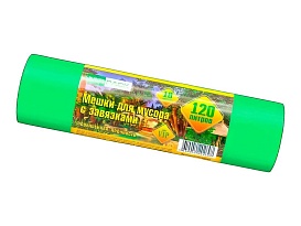 Мешки для мусора 120 л, с завязками, зеленые, в рулоне 10 шт., ПНД, 15 мкм, 800х750 мм, VIP, Z12010green в Октябрьском