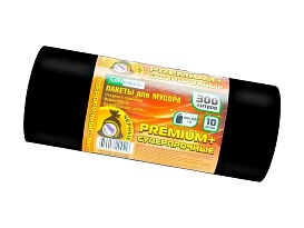 Мешки для мусора 300 л, черные, в рулоне 10 шт., ПВД 70 мкм, 1400х1000 мм, PREMIUM+, 30010160 в Октябрьском