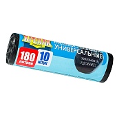 Мешки для мусора 180 л, с ушками, черные, в рулоне 10 шт., ПНД, 20 мкм, 1150х800 мм, Крепак, 4607075710498