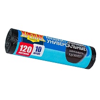 Мешки для мусора 120 л, с ушками, черные, в рулоне 10 шт., ПНД, 15 мкм, 1100х700 мм, Крепак, 4607075710474 в Октябрьском