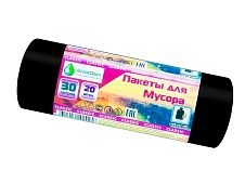 Мешки для мусора 30 л, черные, в рулоне 20 шт., ПНД, 7 мкм, 600х500 мм, MIRPACK Classik, 302040