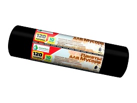 Мешки для мусора 120 л, черные, в рулоне 10 шт., ПНД, 12 мкм, 1100х700 мм, MIRPACK Classik, 1201011 в Октябрьском