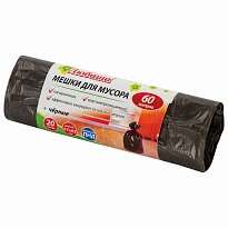 Мешки для мусора 60 л, черные, в рулоне 20 шт., ПНД, 5 мкм, 650х570 мм, Любаша, 605331 в Октябрьском