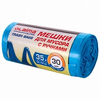 Мешки для мусора 35 л, с ручками, синие, в рулоне 30 шт., ПНД, 9 мкм, 540х500 мм, LAIMA ULTRA, 607683 в Октябрьском