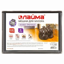 Мешки для мусора 240 л, черные, в пачке 5 шт., ПВД 60 мкм, 1400х900 мм, LAIMA, 601394 в Октябрьском