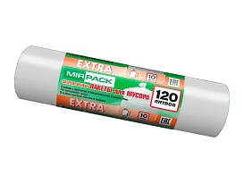 Мешки для мусора 120 л, белые, в рулоне 10 шт., ПНД, 14 мкм, 1100х700 мм, EXTRA, ex1201803 в Октябрьском