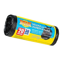 Мешки для мусора 20 л, черные, в рулоне 30 шт., ПНД, 10 мкм, 550х440 мм, Крепак, 4607075710092 в Октябрьском