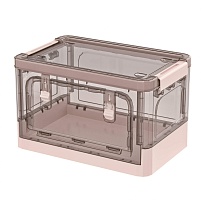 Ящик пластиковый складной прозрачный коричневый, дно розовое, 360х235х230 мм, с колесиками в Октябрьском